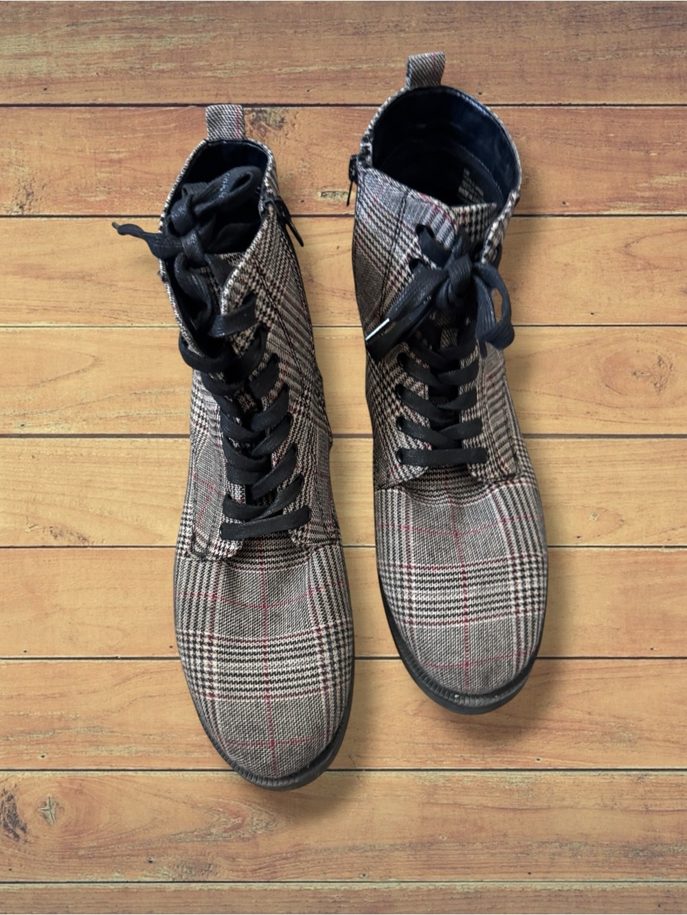 wild fable Plaid fabric Lace-Up Combat Boots, 11